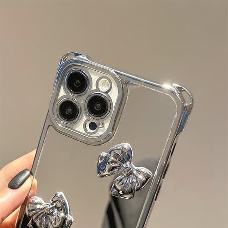 CUTECASE リボン付鏡 iPhone16/16proケース バックチャーム/ショルダーストラップ付 iPhone15pro/14/13カバー 人気アイテムCM5427