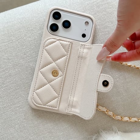 CUTECASE カード入れ付き iPhone17/17Proケース キルティングレザー ショルダーチェーン iPhone17ProMax/Airケース 高級感 セレブ愛用 高品質CM5729