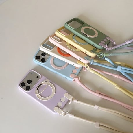 CUTECASE ストラップ付 iPhone17Promaxケース MagSafeリングスタンド アイフォン17Pro/16Promax/15proMax/15カバー シリコン製 多機能 CM6516