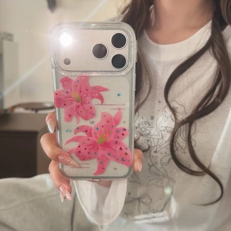 CUTECASE キラキラピンク花iPhone17Promaxケース 透明感 iPhone16promax/15pro/14ケース 女子力高い 可愛いCM6188