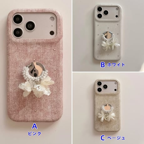 CUTECASE 貝殻花とパールミラーリング iPhone17Pro/17ケース ダイヤデコ iPhone16Promax/15pro/14ケース 上品 便利高級感 CM6457