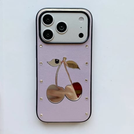 CUTECASEさくらんぼミラー iPhone17Pro/17ケース ダイヤデコ iPhone16Promax/15pro/14ケース レザー 高品質CM6301