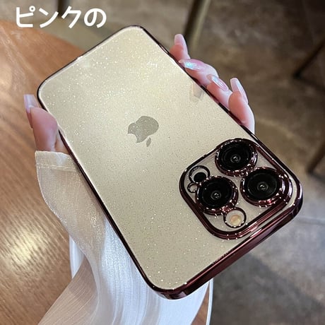 CUTECASE iPhone15/15proケース オシャレキラキラ アイフォン14/13カバー レンズフイルム一体型 ラメ入り CM3466