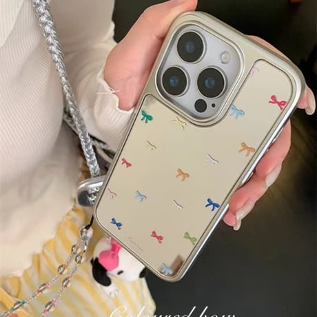 CUTECASE ミラー iPhone17/17Proケース リボン柄 iPhone16ProMax/15Pro/14/13 大人可愛い 頑丈 メッキCM5878