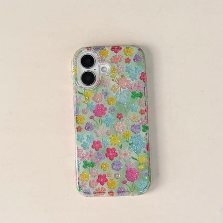 CUTECASE キラキラ花柄 iPhone17Pro/17ケース きれい iPhone17Promax/16Pro/15ケース かわいい 光沢感 春夏コーデCM6197