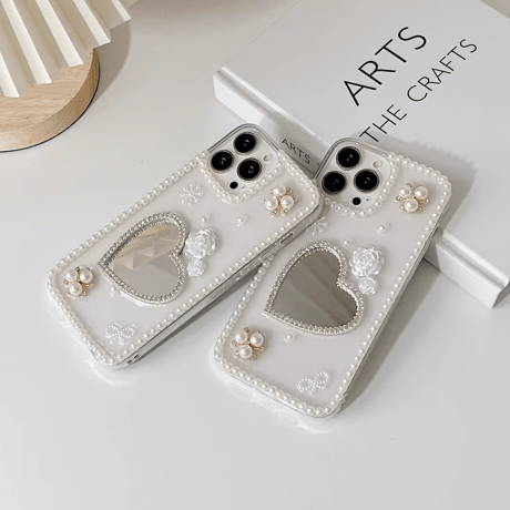 CUTECASE パール 鏡 iPhone15/15pro/15plusケース 可愛い iPhone14pro/13mini/12proカバー きれいめコーデ ギフトに最適 CM4041