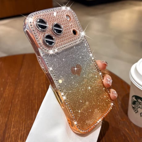 CUTECASEうねうねジュエリーライン iPhone17Promaxケース ハート柄 iPhone17/16/15/14ケース グラデーションカラー レンズ保護CM6325
