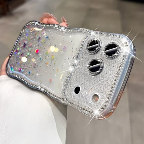 CUTECASE うねうねジュエリーラインiPhone17Promaxケース キラキララメ iPhone16Pro/15/14ケース グラデーションカラー レンズ保護CM6364