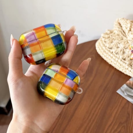 CUTECASE多彩チェック柄 AirpodsPro3ケース おしゃれ Airpods4/3カバー AirpodsPro第2/1世代 艶感 リングも付きCM6520