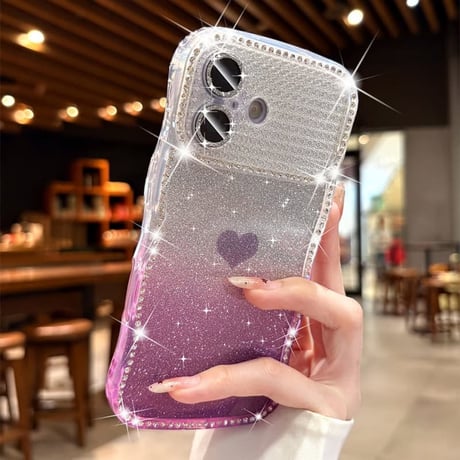 CUTECASEうねうねジュエリーライン iPhone17Promaxケース ハート柄 iPhone17/16/15/14ケース グラデーションカラー レンズ保護CM6325