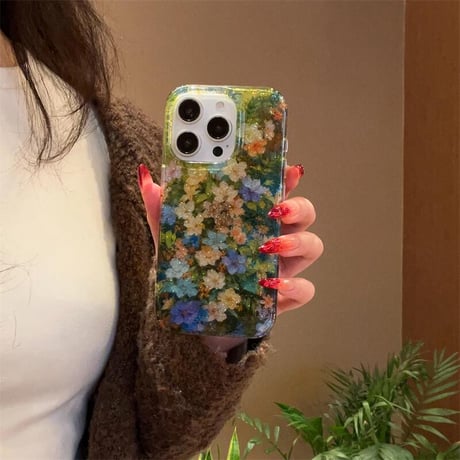 CUTECASE春におすすめ iPhone16pro/16ケース 花柄 ラメ入り iPhone15pro/14/13promaxケース かわいい 女子力アップ CM5075