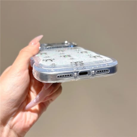 CUTECASEメタルリボン iPhone17Promaxケース うねうねライン ジュエリー iPhone16Promax/15Pro/14Pro/13ケース 透明 甘め CM6404