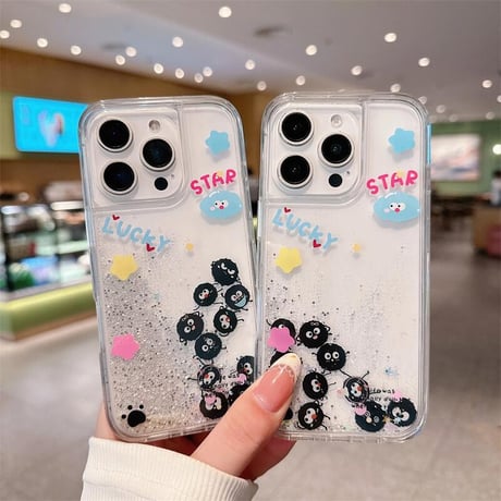 CUTECASE動くモンスター iPhone16pro/16ケース 液体ラメ入り iPhone15pro/14/13pro/12カバー 大人可愛い プレゼントにおすすめCM5274