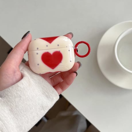 CUTECASE レッドハート柄 Airpods Pro3ケース 水玉模様 Airpods 4/3カバーケース AirpodsPro2/1 リング付き ギフトにおすすめCM6144