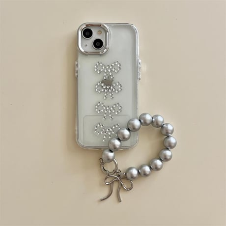 CUTECASE ストーンリボン iPhone15/15proケース チャーム付 iPhone14/13pro/12クリアケース かわいい 女子力アップCM4447