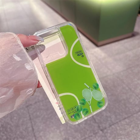 CUTECASE動くテニスボール/ラケット iPhone16/16proケース 液体入り iPhone15/14pro/13promaxカバー グリーン ギフトにおすすめ CM5431