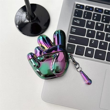 CUTECASE手 ギャルピース Airpods4ケース マイクキーホルダー AirpodsPro2ケース airpods3/2カバー 艶感 オシャレさんに人気CM5397