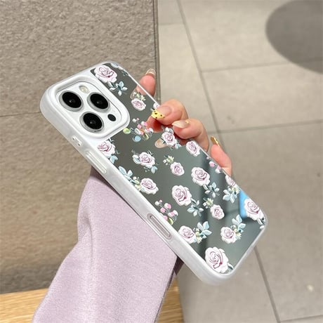 CUTECASE薔薇柄 ミラー iPhone16promax/16ケース 頑丈 iPhone15promax/14カバー 大人可愛い 女子力高い 夏秋に人気CM5471