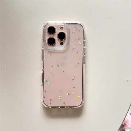 CUTECASEハートグリッター iPhone16pro/16ケース 高透明 パールストラップ iPhone15pro/14/13カバー 可愛い 高級感たっぷりCM5219