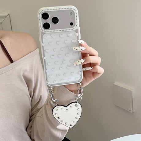 CUTECASE リベット付ハート持ち手iPhone17Promaxケースハート柄 ダイヤデコ iPhone16Promax/15proケース 便利 可愛いCM6522