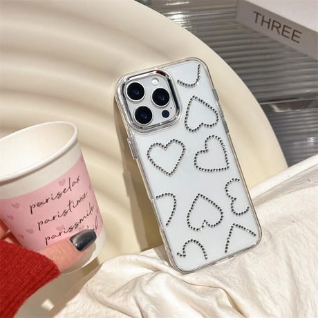 CUTECASEジュエリーハート iPhone16pro/16ケース 高透明 iPhone15pro/14/13カバー 可愛いストラップ 高級感たっぷりCM5217