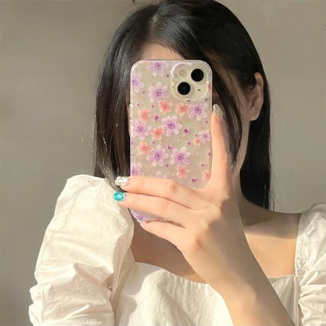 CUTECASE 花柄 iPhone15pro/15ケース パープルカラー iPhone14promax/13pro/12ケース かわいい 女子力アップCM4444