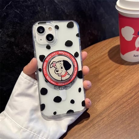CUTECASEダルメシアン iPhone15/15promaxケース MagSafe対応 グリップ付 iPhone14promax/13pro/12ケース かわいい ギフトにおすすめCM4056