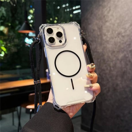 CUTECASEロングストラップ iPhone16Pro/16eケース 四角耐衝撃 MagSafe対応 iPhone15promax/14plus/13クリアケース 黄ばまない CM5406