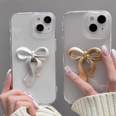 CUTECASEリボン 透明iPhone15/15proケース 可愛い iphone14/13/12proカバー 女子力アップ 可愛い 使いやすいCM3971
