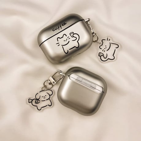 CUTECASE 猫/ワンちゃん Airpods Pro3ケース メッキ お揃い Airpods4/3カバー pro2/Pro1ケース 可愛いキーホルダー 指紋防止CM6146