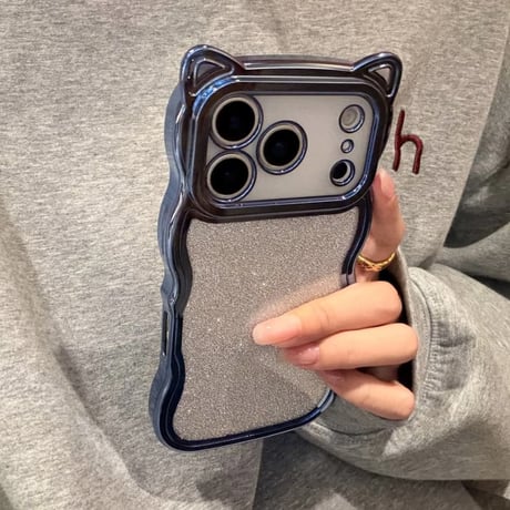 CUTECASE 猫の耳iPhone17Promaxケースラメ入りシール付き アイフォン16/15pro/14/13カバー オシャレ 可愛いうねうね メッキ CM2403
