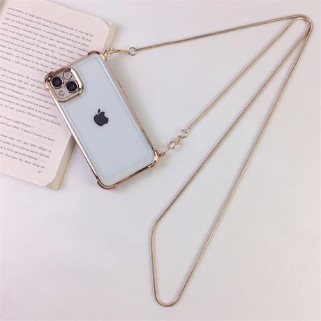 CUTECASE ショルダーチェーン付 iPhone16Pro/17ケース 四角耐衝撃 iPhone16ProMax/15Pro/14カバー メタリックゴールド高級感 丈夫CM5526