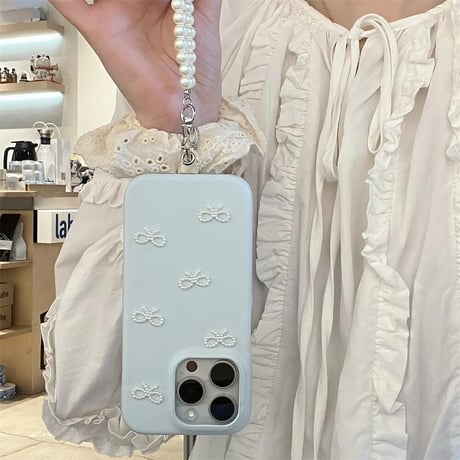 CUTECASEパールリボン iPhone16/15proケース 皮製 パールストラップ付 iPhone14/13pro/12ケース 女子力アップ おしゃれCM4550
