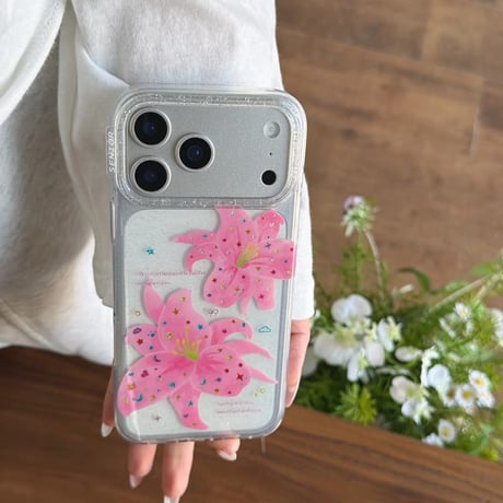 CUTECASE キラキラピンク花iPhone17Promaxケース 透明感 iPhone16promax/15pro/14ケース 女子力高い 可愛いCM6188