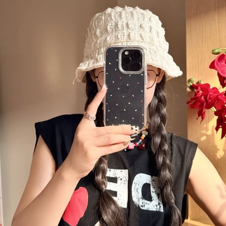 CUTECASE カラーハートデコ iPhone17/17proケース キラキラララメ iPhone17promax/16/15Proカバー クリスタルストラップ 黄ばまないCM5705