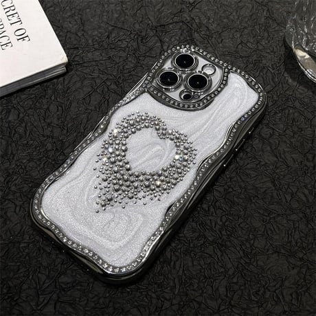 CUTECASEジュエリーハート iPhone16pro/16ケース うねうね枠 iPhone15/14promax/13proケース 大人可愛い 丈夫 高級感CM5229