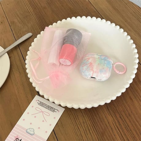 CUTECASE落書き Airpods第4世代ケース ピンク/ブルー Airpods3/Pro2ケース airpodsproカバー リング付 頑丈 シックCM5110