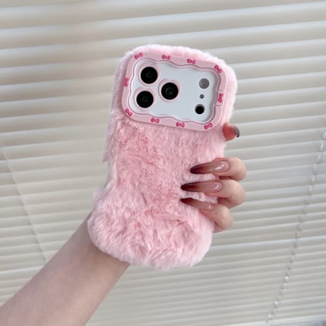 CUTECASE 毛糸iPhone17Promaxケースもこもこ カメラ保護カバースタンド付 iPhone17Pro/16/15promaxケース 冬コーデ 手さわりいい CM5816