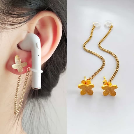 CUTECASE人気 AirPods用イヤークリップ ピアス 落下紛失防止 ダイヤ/蝶/花 お洒落 イヤホンストラップ ホルダー おしゃれ 人気 2点CM6307