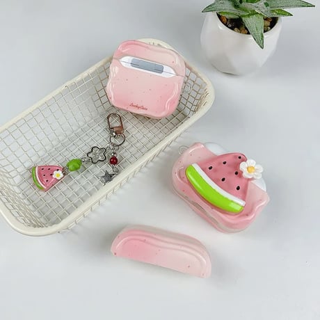 CUTECASE スイカ Airpods Pro3ケース キーホルダー付き Airpods 4/3カバーケース AirpodsPro2/1 かわいい 美味しいそう CM6487