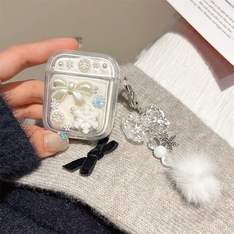 CUTECASE雪花/リボン Airpods 4ケース 毛玉チェーン付 Airpodspro2/proカバー Airpods第3/2世代 かわいい 頑丈CM5059