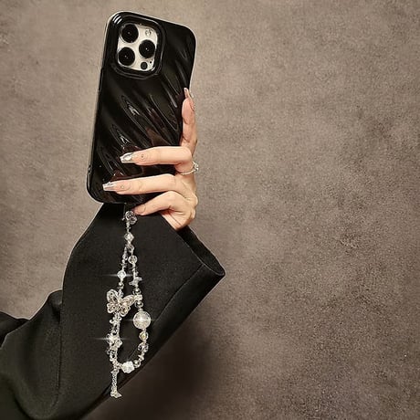 CUTECASE 高級感 蝶 ストラップ キラキラクリスタル パール チャーム 女子力アップ オシャレ iphone、Google Pixe、AQUOS、Galaxyなど全種類対応 CM5813