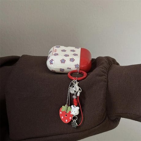 CUTECASE赤花柄 Airpods４ケース キーチェーン付き Airpods3/Pro2ケース airpodsproカバー 大人可愛い 春夏向けCM5195