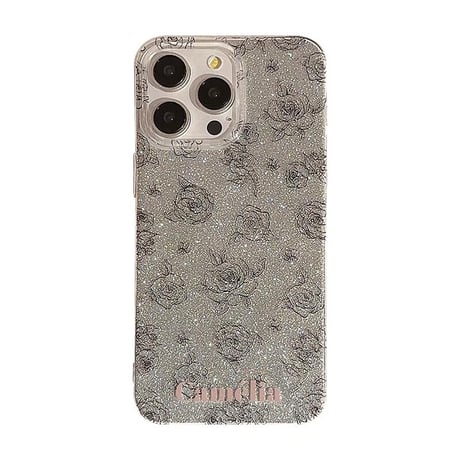 CUTECASEキラキラ薔薇柄 iPhone15/15proケース ラメ入りおしゃれ iPhoneSE/14/13Proカバー 女子力アップ かわいい シック CM4013