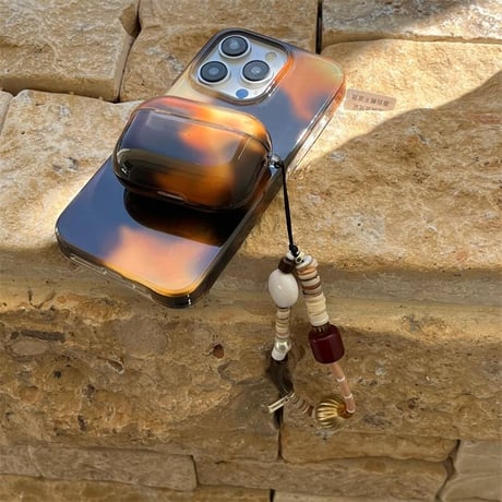 CUTECASE ぼかしブラウン Airpods 4ケース 琥珀色 Airpodspro2/proカバー Airpods3/2 高級感ストラップ 光沢感あるCM4851