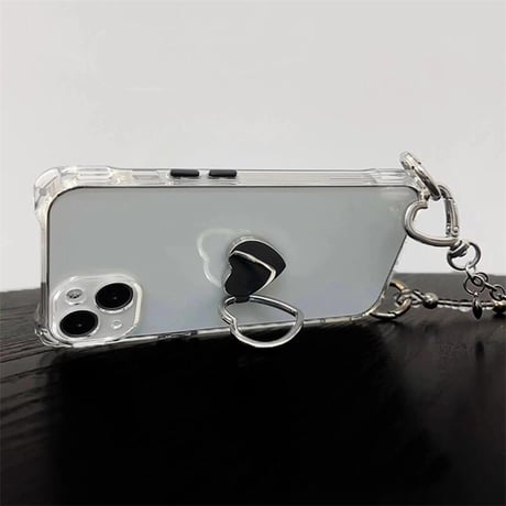CUTECASEハート鏡リング付 iPhone16pro/16ケース 高級感ショルダーチェーン クリアiPhone15promax/14/13カバー 多機能 スタンド付 黄ばまないCM5041