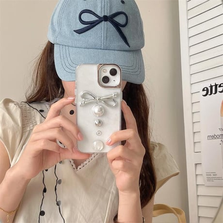 CUTECASEリボン/パール iPhone15/15proケース キラキラ クリア iPhone14/13pro/12proクリアケース かわいい 女子力高いCM4385