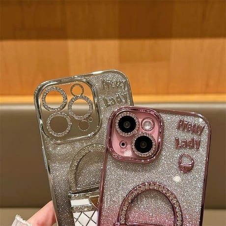 CUTECASE メイク鏡 iPhone16/16Proケース バック型スタンド iPhone15Pro/14/13Proカバー 綺麗キラキラ 多機能 レンズカバーCM4673