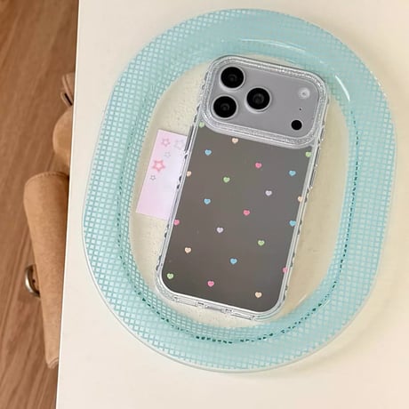 CUTECASE カラーハート柄 iPhone17pro/17カバー ミラー iPhone16/15pro/14ケース 可愛いストラップ 春夏向けCM6221