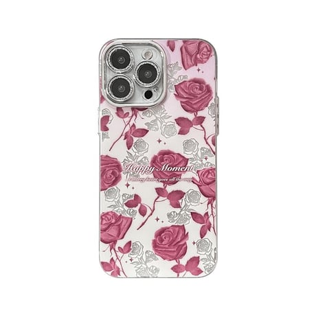 CUTECASE 薔薇柄 お母さんにバラを iPhone15/15proケース キラキラレンズ iPhone14/13pro/12ケース おしゃれ きれいCM4018
